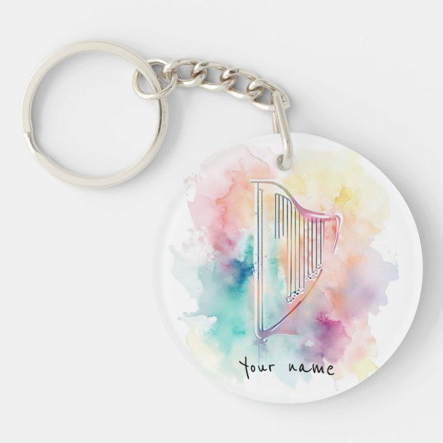 Personalised Watercolor Harp Keychain (Front)