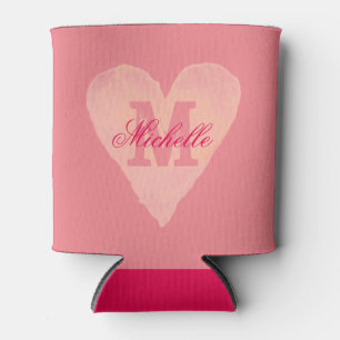 Personalised watercolor heart monogram can cooler