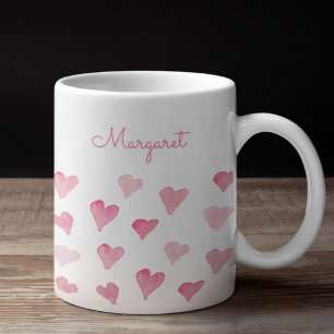 Personalised Watercolor Hearts Pretty Hand-Drawn Coffee Mug