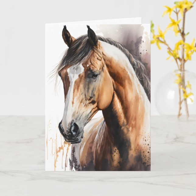 Personalised Watercolor Horse Equine Greeting Card (Yellow Flower)