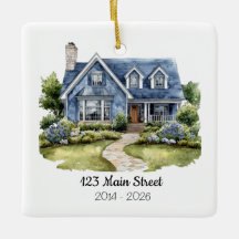 Personalised Watercolor House Ornament Address