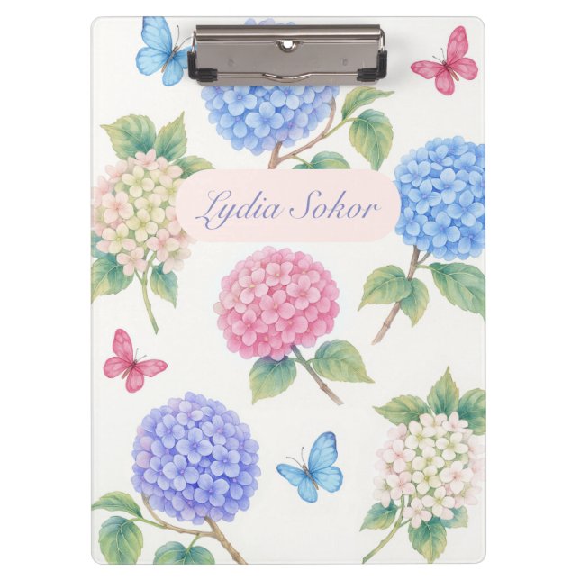 Personalised Watercolor Hydrangea Floral  Clipboard (Front)