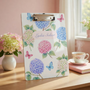 Personalised Watercolor Hydrangea Floral  Clipboard