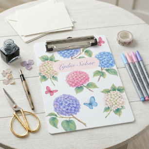 Personalised Watercolor Hydrangea Floral  Mini Clipboard