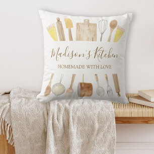 Personalised Watercolor Kitchen Cooking Utensils Cushion