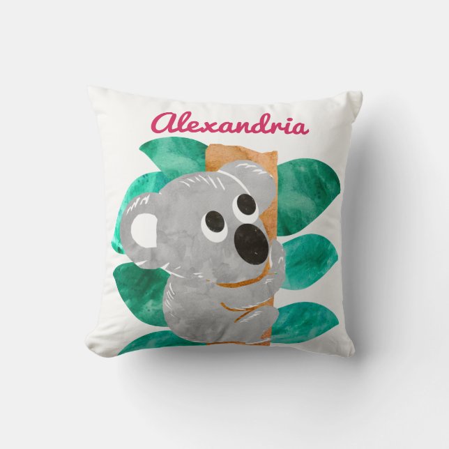 Personalised Watercolor Koala Bear Animal Girls Cushion (Front)
