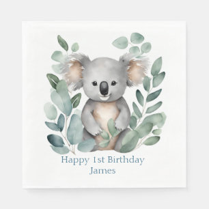 Personalised Watercolor Koala Bear Birthday Napkin