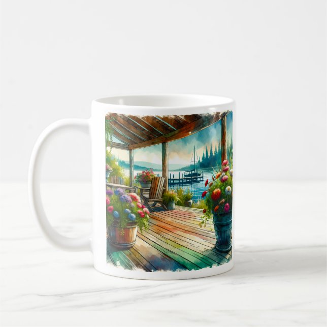 Personalised Watercolor Lakehouse Deck  Coffee Mug (Left)