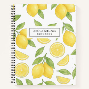 Personalised Watercolor Lemon Pattern  Notebook