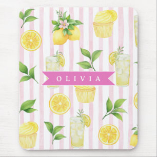 Personalised Watercolor Lemonade Cupcake Stripe Mouse Pad