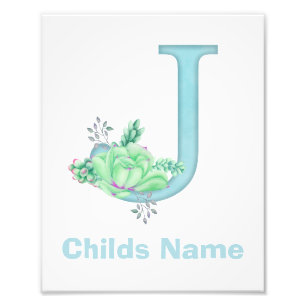 Personalised Watercolor Letter J Photo Print
