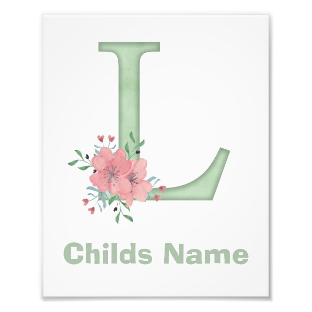 Personalised Watercolor Letter L Photo Print (Front)