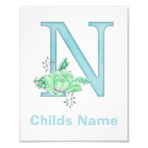Personalised Watercolor Letter N Photo Print