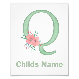 Personalised Watercolor Letter Q Photo Print