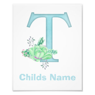 Personalised Watercolor Letter T Photo Print