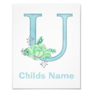 Personalised Watercolor Letter U Photo Print