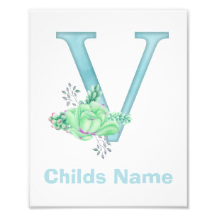 Personalised Watercolor Letter V Photo Print