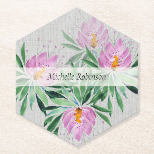 Personalised Watercolor Lotus Flower Professional Paper Coaster