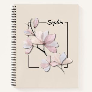Personalised Watercolor Magnolia Flower Notebook