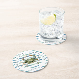Personalised Watercolor Maryland Blue Claw Crab Round Paper Coaster