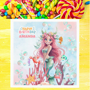 Personalised Watercolor Mermaid Party Paper Napkin