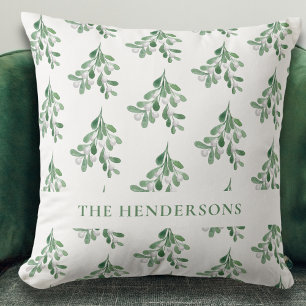 Personalised Watercolor Mistletoe Christmas  Cushion