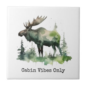 Personalised Watercolor Mossy Moose Forest Ceramic Tile
