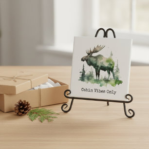 Personalised Watercolor Mossy Moose Forest Ceramic Tile