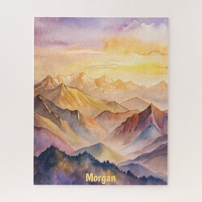 Personalised Watercolor Mountain Sunset Jigsaw Puzzle (Vertical)