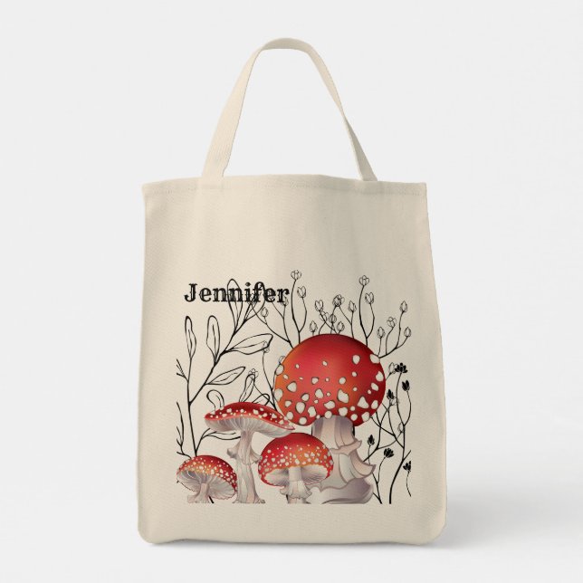 Personalised Watercolor Mushroom Tote Bag (Back)