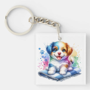 Personalised Watercolor Mutt Puppy Dog Key Ring