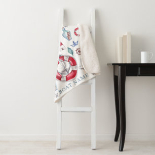 Personalised Watercolor Nautical Boat Name Sherpa Blanket