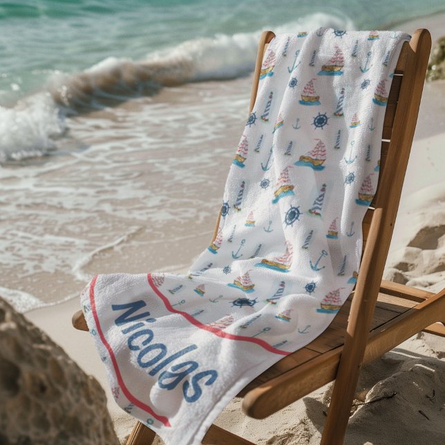 Personalised Watercolor Nautical Theme Beach Towel (Creator Uploaded)
