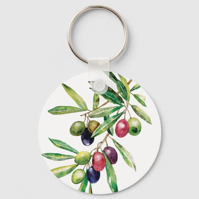 Personalised Watercolor Olive Branch Key Ring (Front)