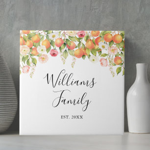 Personalised Watercolor Orange Elegant Family Name Ceramic Tile
