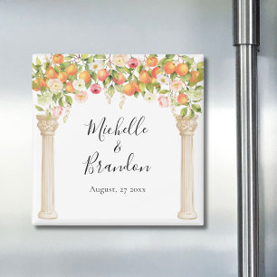Personalised Watercolor Orange Elegant Wedding Magnet