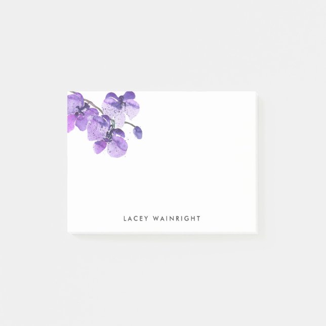 Personalised Watercolor Orchid Post-it Note Pad (Front)