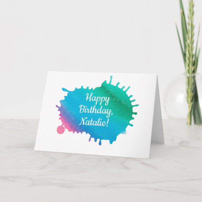 Personalised Watercolor Paint Splash Birthday Card (Front)