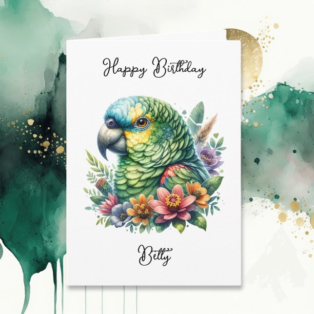 Personalised Watercolor Parrot Birthday Card (Creator Uploaded)