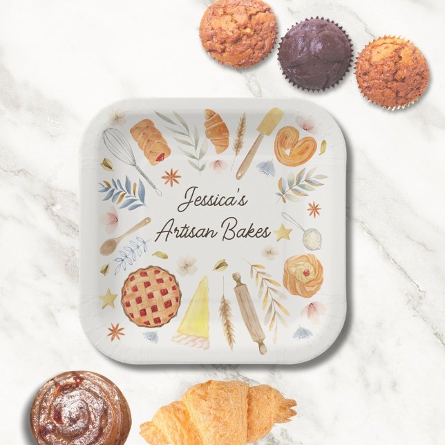 Personalised Watercolor Pastry Baking Bakery Paper Plate (In situ)