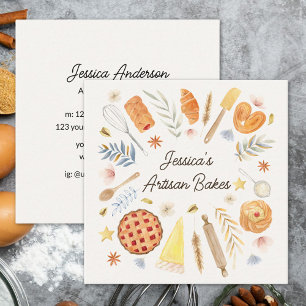 Personalised Watercolor Pastry Baking Bakery Square Business Card
