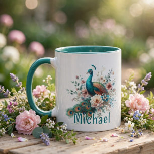 Personalised Watercolor Peacock   Mug