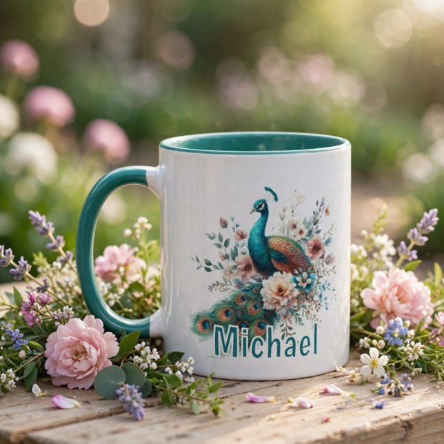 Personalised Watercolor Peacock   Mug (Personalized Watercolor Peacock Mug)