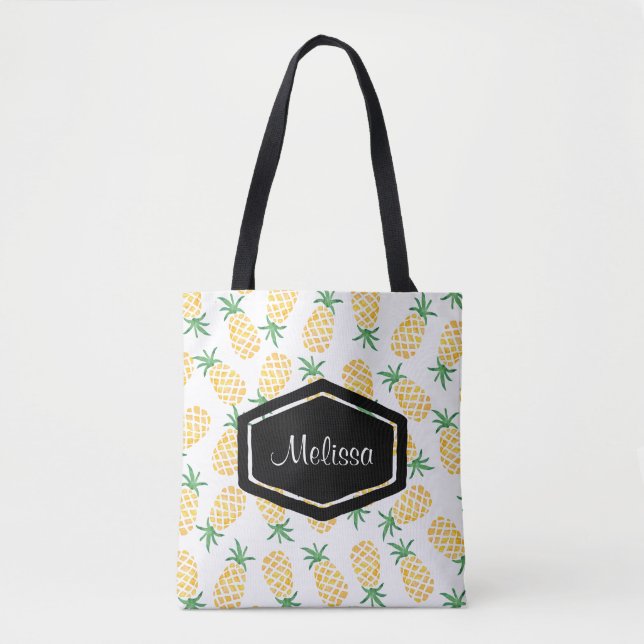 Personalised watercolor pineapple tote bag (Front)