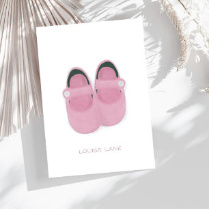 Personalised Watercolor Pink Baby Shoes Thank You Card