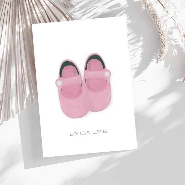 Personalised Watercolor Pink Baby Shoes Thank You Card (Creator Uploaded)