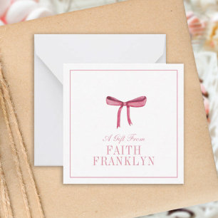 Personalised watercolor pink bow gift enclosure card
