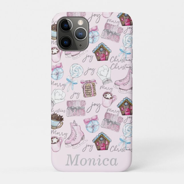 Personalised Watercolor Pink Christmas elements Case-Mate iPhone Case (Back)
