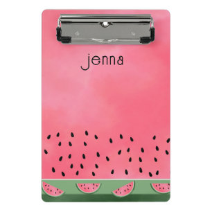 Personalised Watercolor Pink Green Watermelon Mini Clipboard