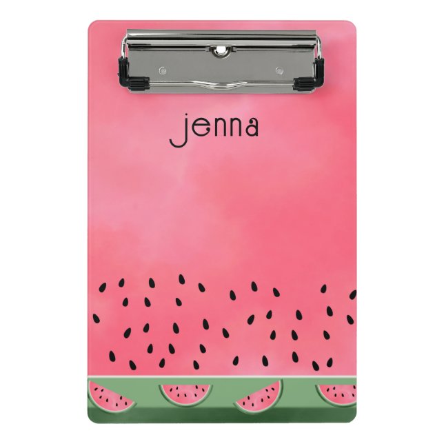 Personalised Watercolor Pink Green Watermelon Mini Clipboard (Front)